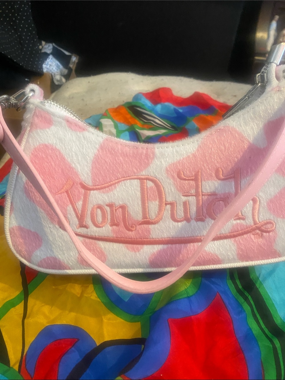 Von Dutch Pink & White Heart Mini Shoulder Bag